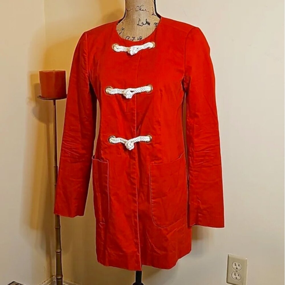 J. Crew cherry red jacket trench Size 6 Nautical style